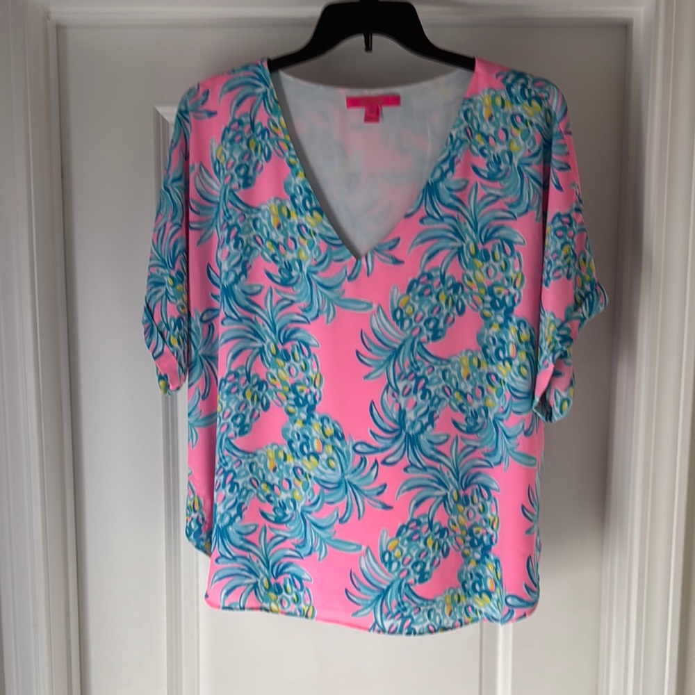 Lilly Pulitzer Pink and Blue Dolman Sleeve Blouse